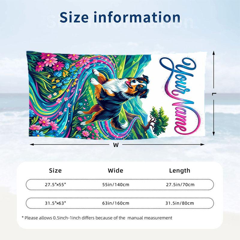 Dog Theme Beach Towel Personalized Custom Name & Text Soft Quick Dry Beach Towel for Swimming Travel