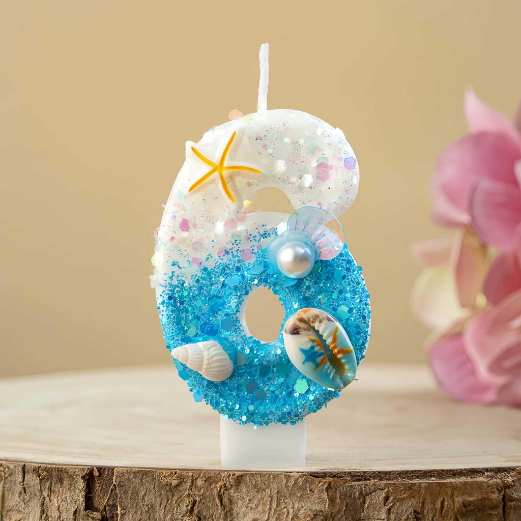TEMU Xiyin Ocean-Themed Starfish & Conch Birthday Candles (Numbers 0-9) Cake Decorations