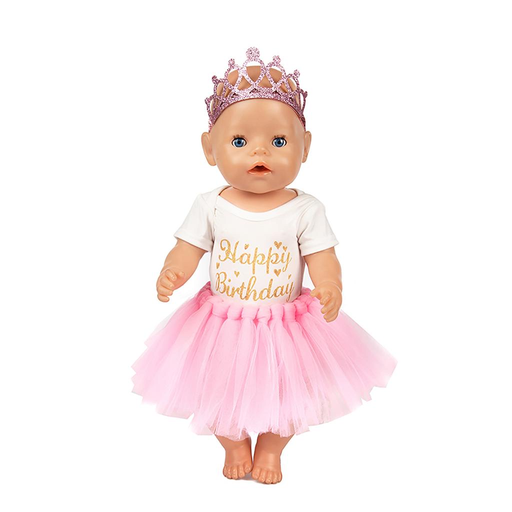 Set of 3 Birthday Doll Pink Clothing Accessories Including Skirt Romper Headband for 43cm / 17Inch Newborn Baby Doll (No Doll)