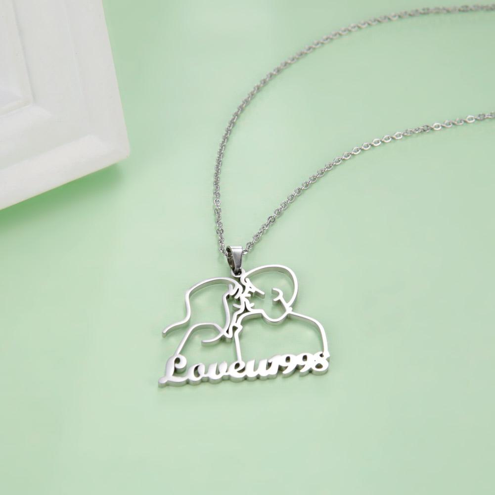 Custom Name Necklace Boy Girl Kiss Personalized Stainless Steel Jewelry Anniversary Customized for Women Couples Lovers Gifts