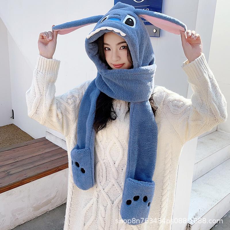 Women's Winter Rabbit Plush Hat, Scarf & Gloves Set - Cute, Thick, and Windproof.