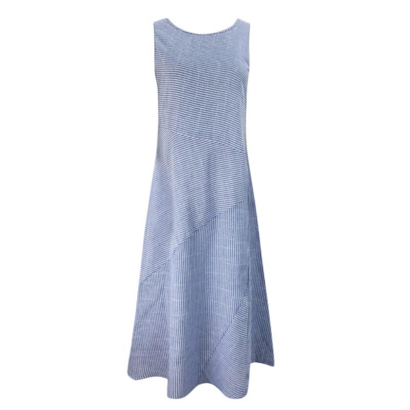 Striped Crew Neck Sleeveless Plus Size Slim-fit Dress