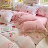 Romantic Floral Love Heart Duvet Cover Queen 4 Pcs Kawaii Strawberry Bedding Set For Girl Teen Reversible Pink Comforter Cover