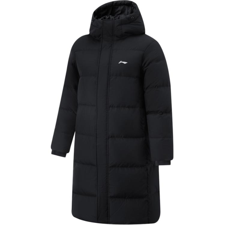 Li Ning Solid Color Zipper Hooded Long Down Jacket Men Outerwear AYMU567-1