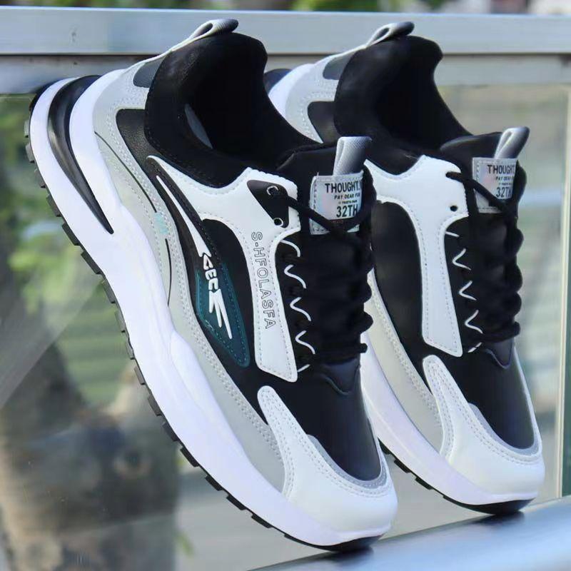 

Tide shoes autumn and winter casual shoes soft-soled running shoes black leather sneakers dad shoes waterproof 38