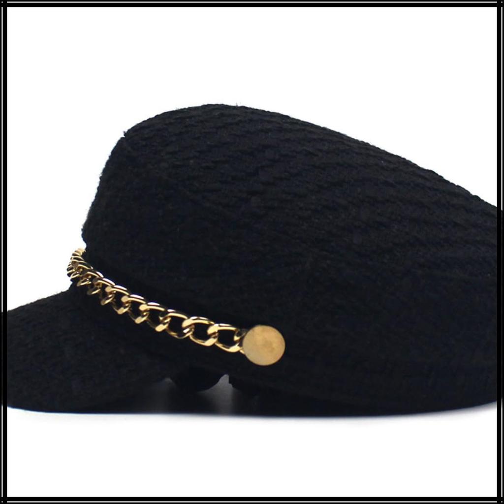 Marine Cap Tweed Newsboy Cap Black White Hat for Going Out Travel CZ308 [White Fang] Women's (White)