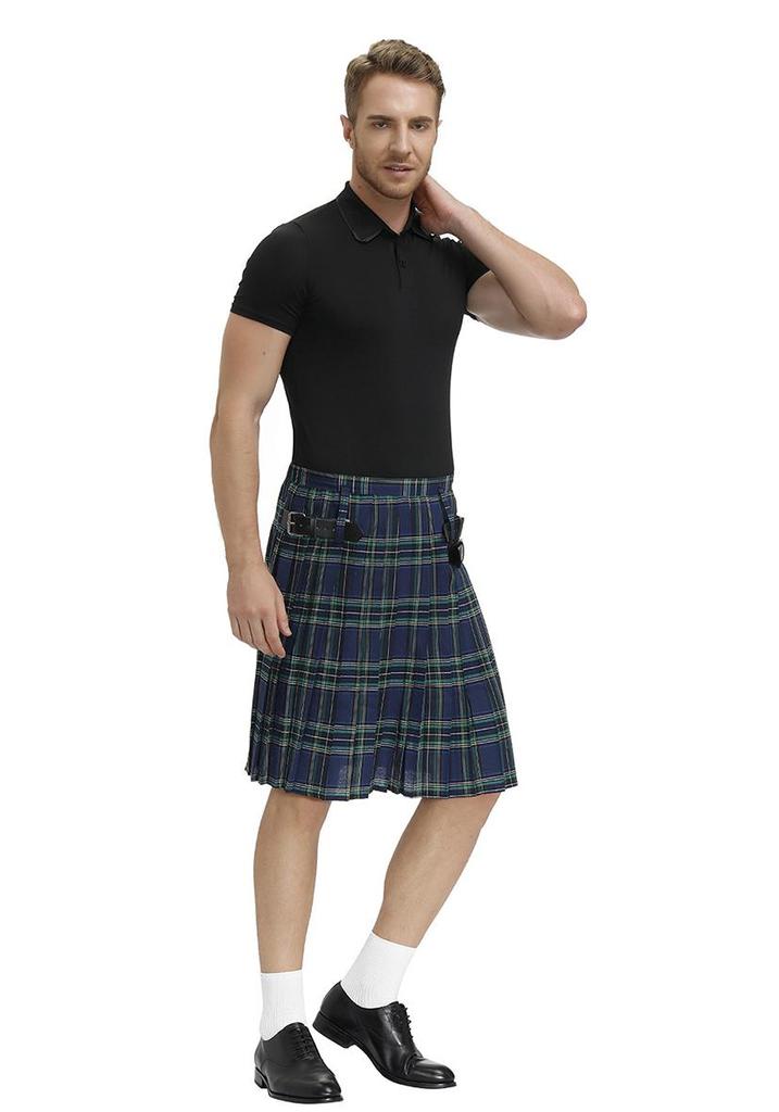 Falda plisada de cuadros para hombre: Estilo Festival Escocés, Lino Transpirable, Tallas M-XL.