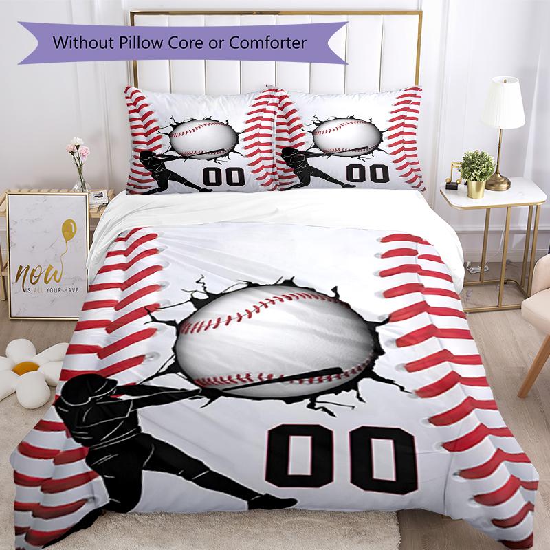 3pcs Baseball Bedding Set Duvet Cover Closure Includes 1 Duvet Cover & 2 Pillowcases, Soft and Comfortable for All Seasons.
