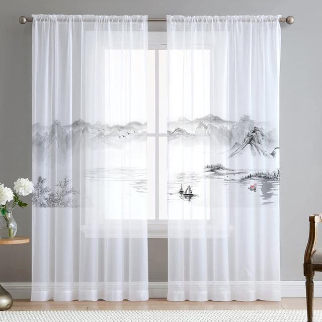 Lake Forest Landscape Mountains Scenery Tulle Curtains For Living Room Drapes Window Sheer Modern Curtains For Bedroom Decor
