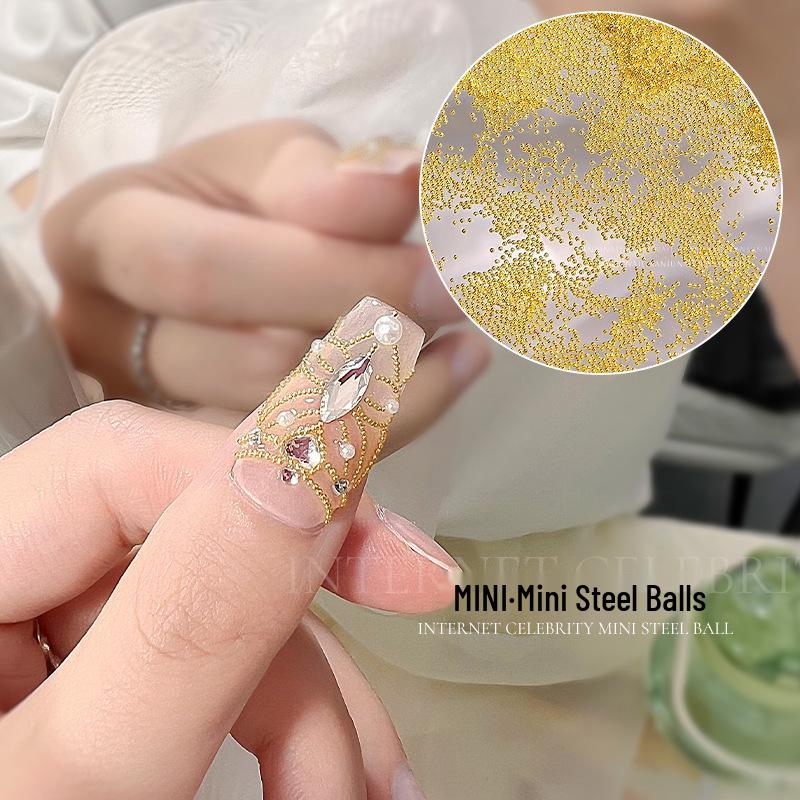 Gold & Silver Mini Steel Nail Art Beads - 6 Boxed DIY Metal Round Decorations