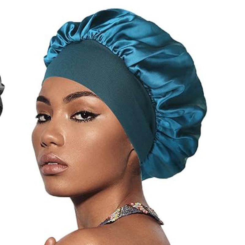 Solid color wide edge high elastic adult nightcap men's and women's fashion hair care beauty shower cap satin