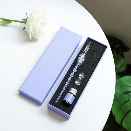 Glass Dip Pen Set with Ink & Pen Rest Handmade Calligraphy