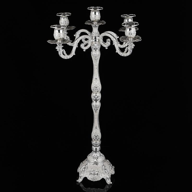 European Style Silver-Plated Metal Candelabra for Weddings and Hotels