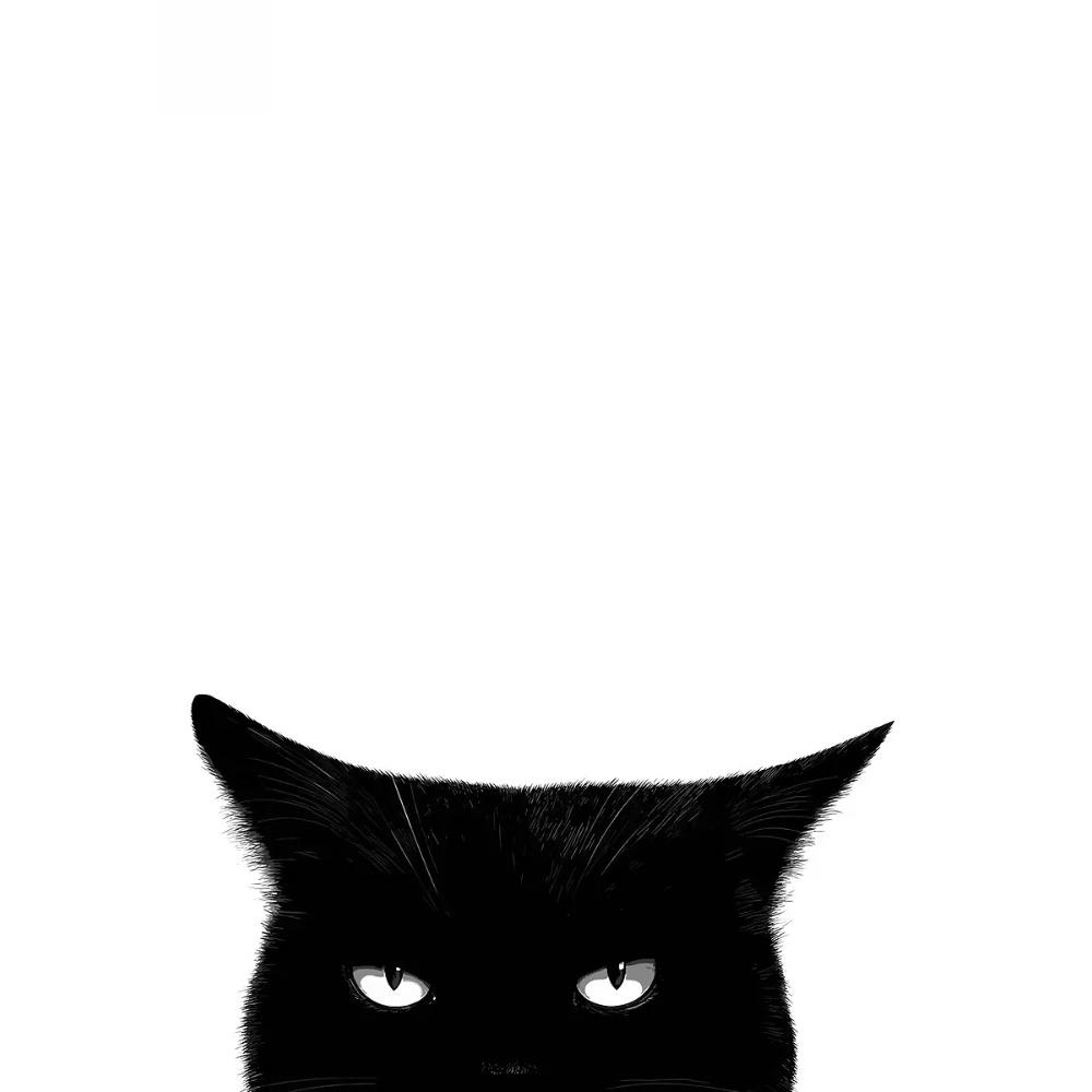 Cute Peeking Black Cat Funny Cat Face Modern Poster and Prints Canvas Printing Minimalist Wall Art Picture for Living Room Decor