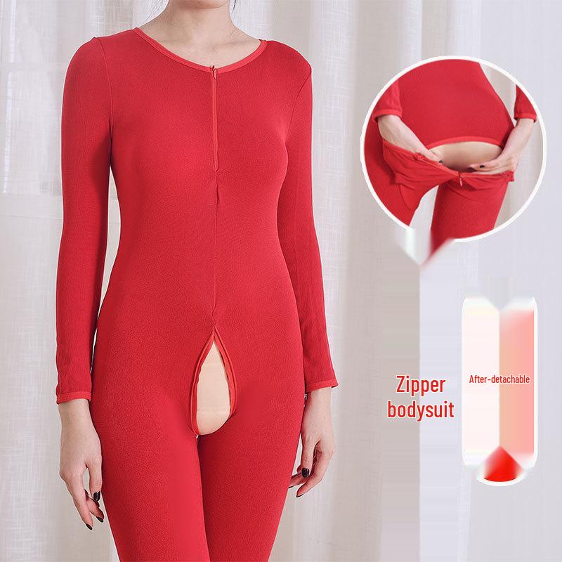 Unisex Plus Size Thick Fleece Backless Bodysuit with Zipper and Crotchless Design for Cold Weather