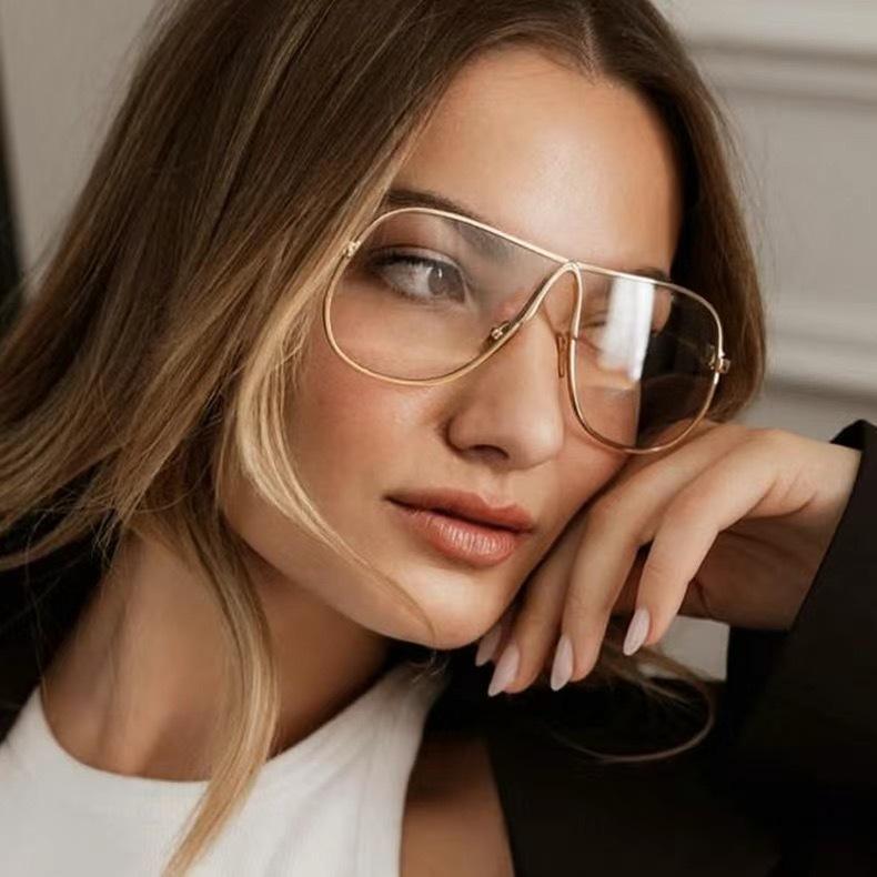 Metal Large Frame One-Piece Retro Toad Glasses Sunglasses Women'S High-End Street Sunglasses