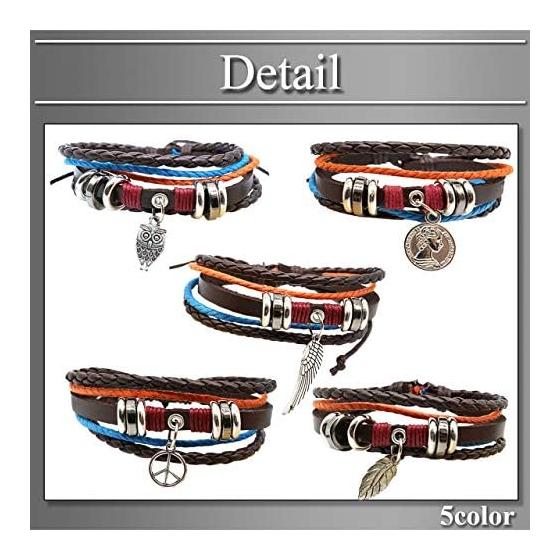 BUZZxSELECTION Men's Bracelet Leather Coin Piece Feather Braided Jewelry Synthetic Leather AC055