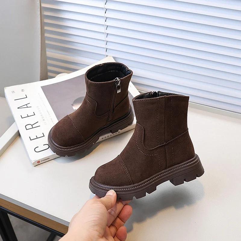 Retro Girls Ankle Boots Simple Patchwork Children Fashion Boots Spring Autumn Versatile Kids Causal Boots Classic Side Zipper