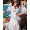 Summer New European American Style Women's V-neck Short Sleeve Hollow Out Single-breasted Lace Dress