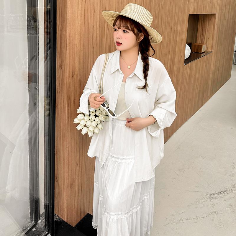 Korean Gentle, Simple and Generous Shirt Women's Spring New Large-size Women's Clothing To Cover Meat and Sun Protection, with 210176.