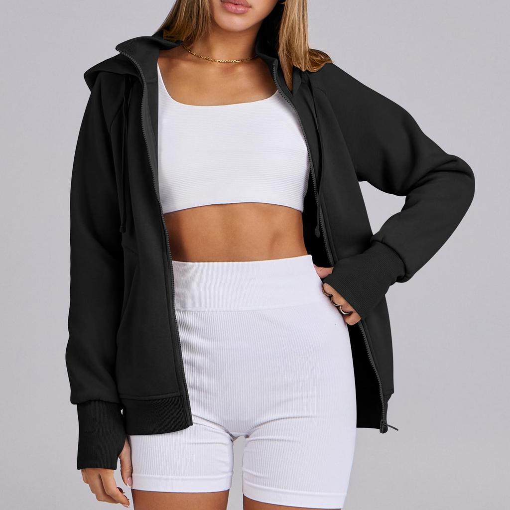 Hanorace cu fermoar pentru femei, jachete din lână, bluze cu mânecă lungă, buzunare, modă casual de toamnă, ținute preppy, haine