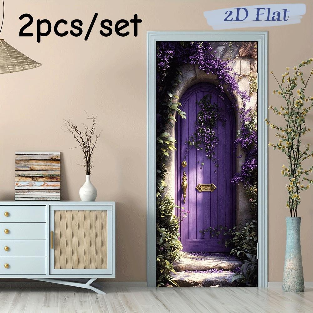 

2pcs dreamy purple magic door wall sticker self-adhesive removable fairy tale style home wall sticker vine flower pattern art ba (as the picture,38.5x200cmx2)