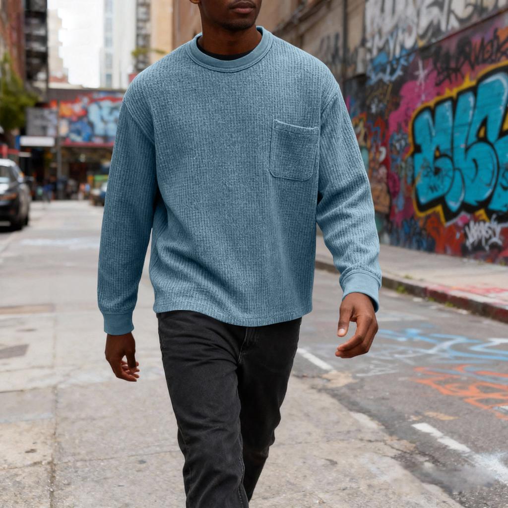 MensLong Sleeve Shirt Crewneck Pullover Sweatshirts Big And  T-Shirts Casual Relaxed Pullover  Pocket