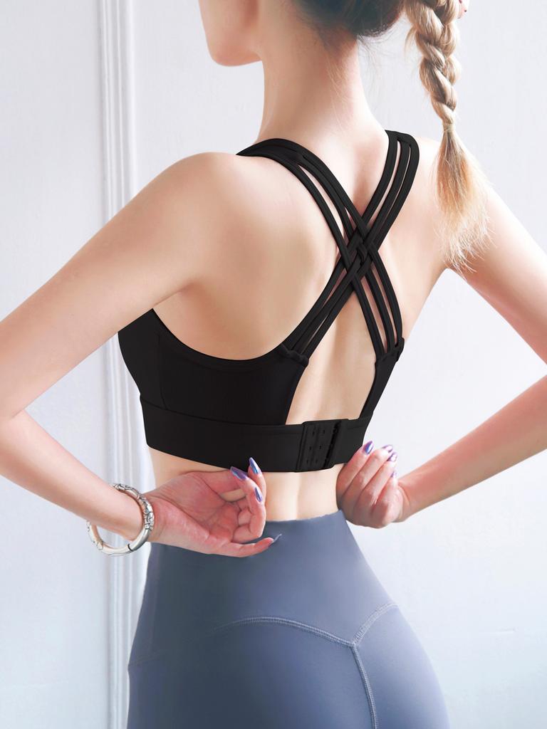 Women Yoga Bra Sports Ribbed V Neck Workout Jogging Wirefree Casual Vest