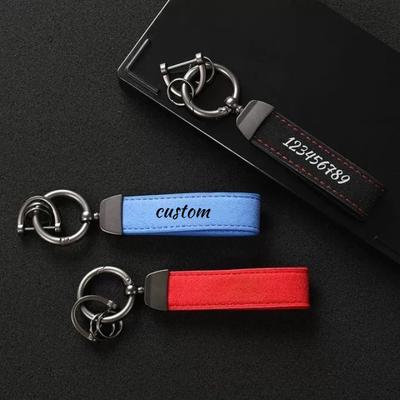 Personalize Name Number Suede Leather Car Keychain Business Gift Laser Custom Logo Leather Bag Keyring Men Women Key Chain Ring