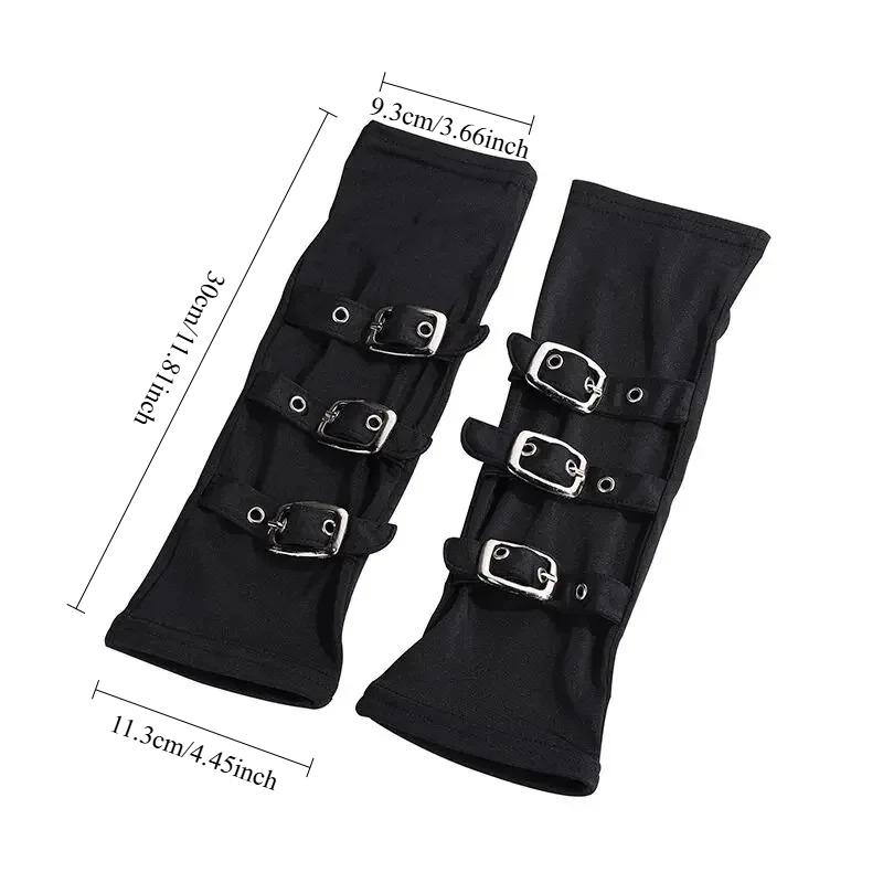 Women Half Finger Metal Buckle Belt Rivet Punk Hip Hop Party Cosplay Dance Mitten Black Fingerless Milk Silk Glove Cuff R46