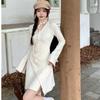 Pure desire wind V-neck long-sleeved dress women's season small man waist thin wrinkles irregular straps short skirt