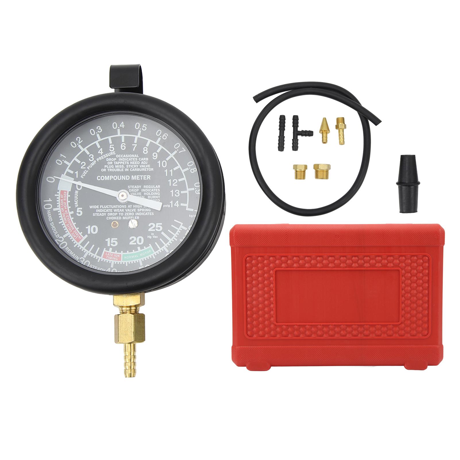 

Car Vacuum Fuel Pump Tester Gauge with 14mm 18mm Manifold Fittings Pressure Diagnostics Leakage