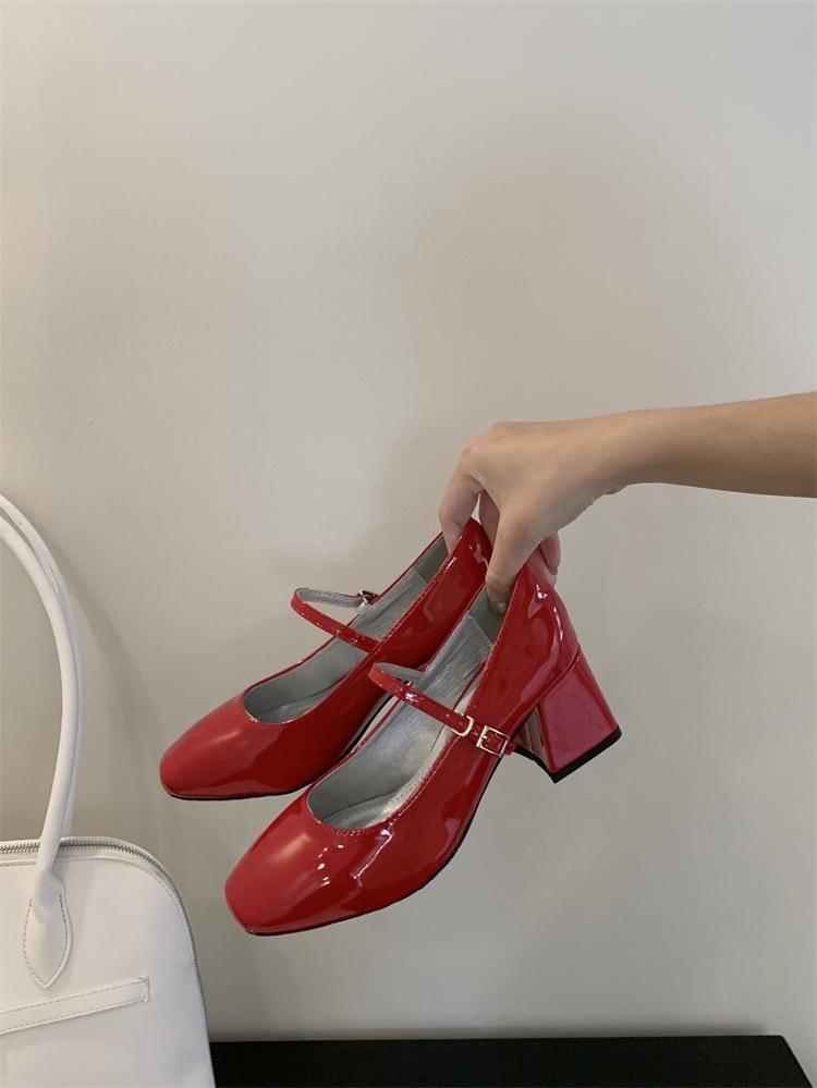 Round Toe Chunky Heel Mary Jane Shoes - Women's French Low-Cut, One-Strap Commuter Heels