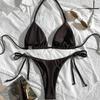 1011 hot-selling dark brown solid color premium rhinestone neck straps gather sexy simple split bikini women