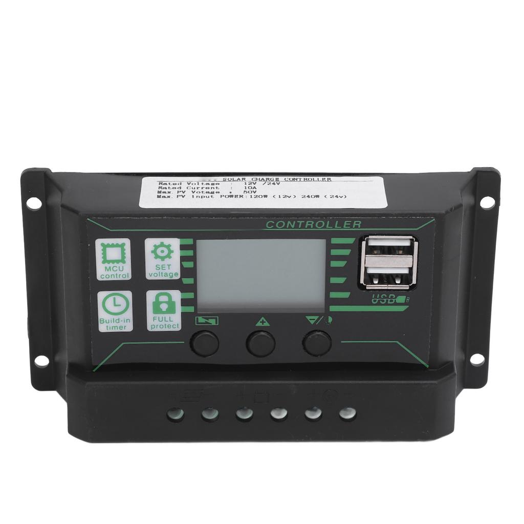 Solar Charge Controller 12V 24V 10A LCD Display Dual USB Port Multiple Guard Solar Panel Regulator for RV Car Boat