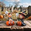 2pcs Witch Doll Pumpkin Girl Figurines Resin Halloween Party Ornaments  Bedroom Desk Decoration
