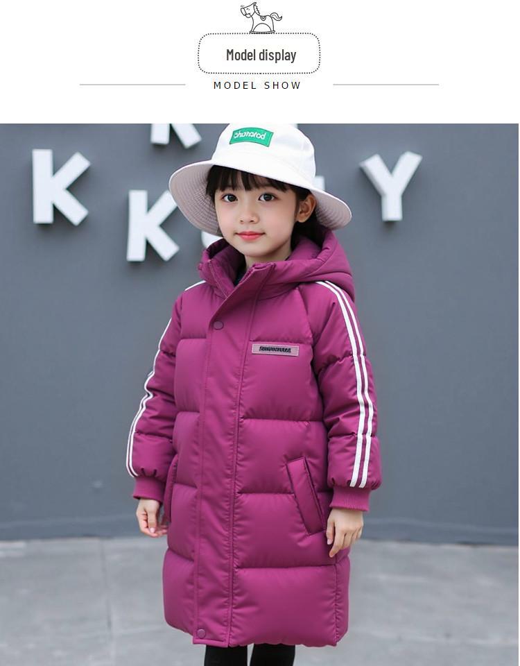 Mid-Length Children's Down Cotton Jacket - Warm, Thickened Outerwear for Boys and Girls