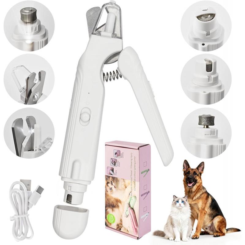 2 In 1 LED Pet Nail Clippers and Grinder, Rechargeable Dog Cat Nail Trimmer with File, Safe Grooming Tool for Small Medium Pets