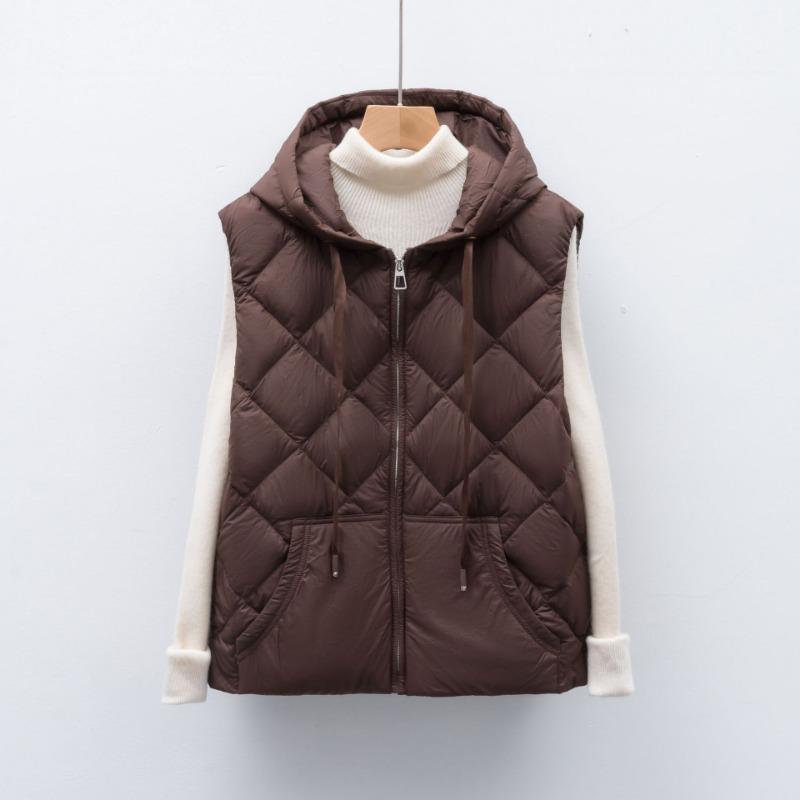 90 duck down new national standard autumn and winter new solid color vest hooded down vest women