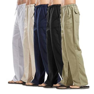Herren Leinen Übergröße Baumwolle Taschenhose Lässige Lockere Hose