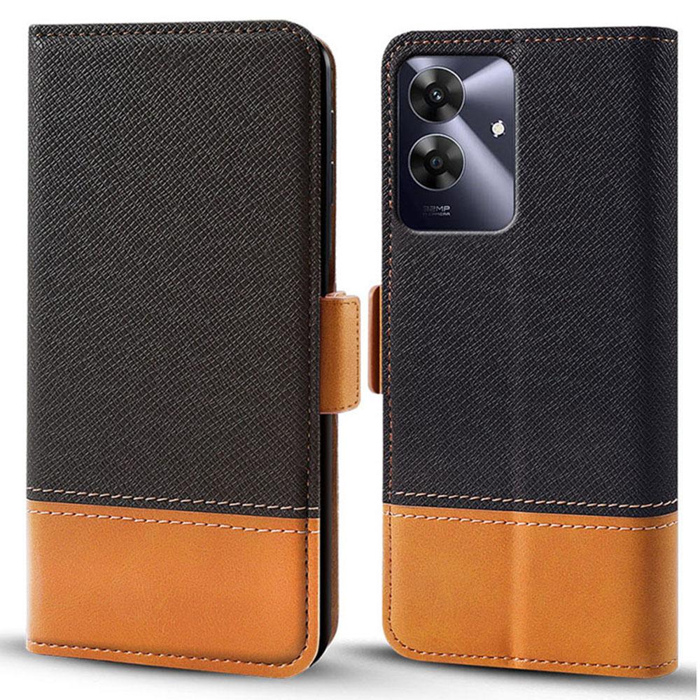 

For Realme Note 60 Case Color Splicing PU Leather Wallet Phone Cover Black