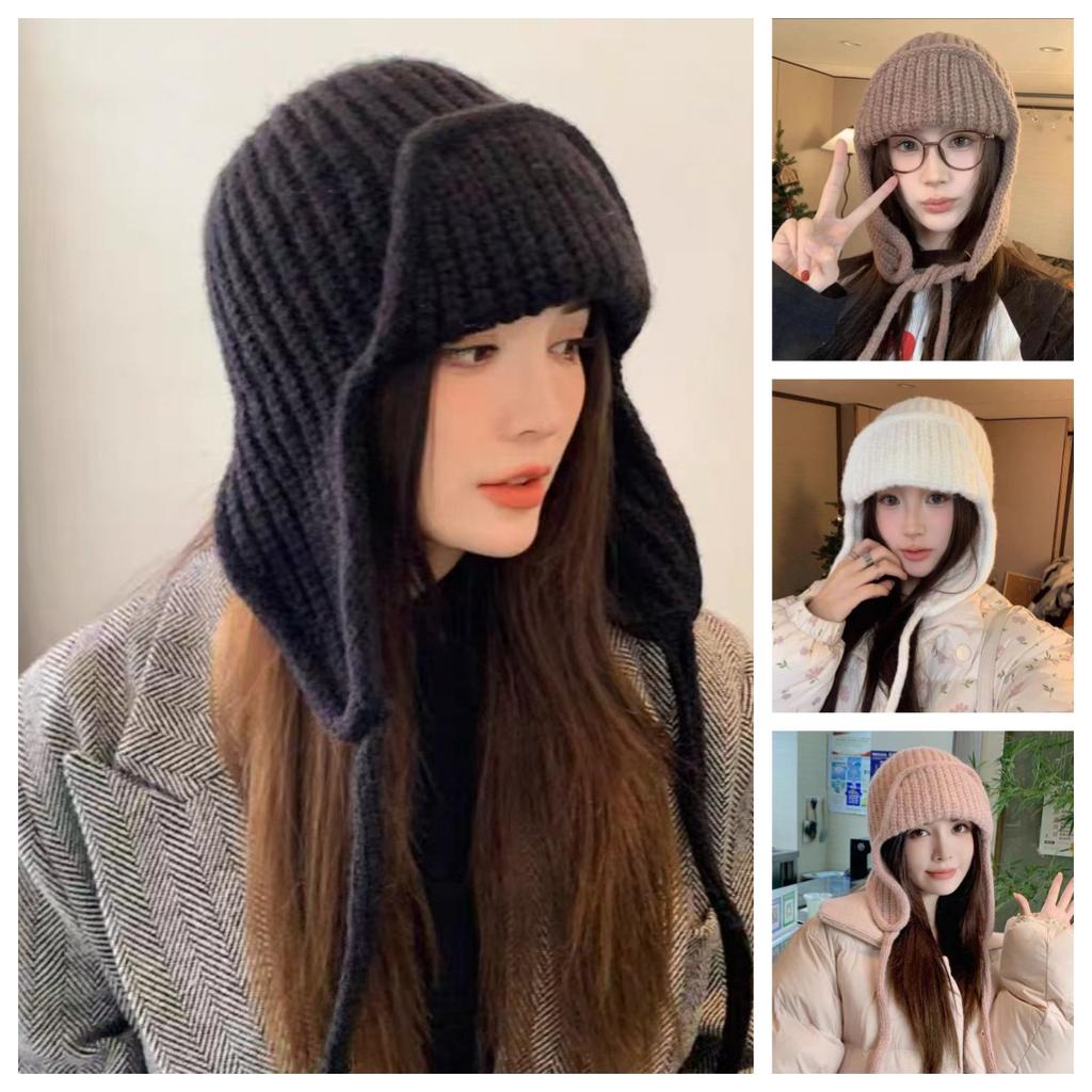 Chapeau Tricoté Chaud d'Hiver Femmes Bonnet à Oreillettes Super Doux Épaissi Coupe-Vent Temps Froid Chapeau Tendance pour Automne Épais