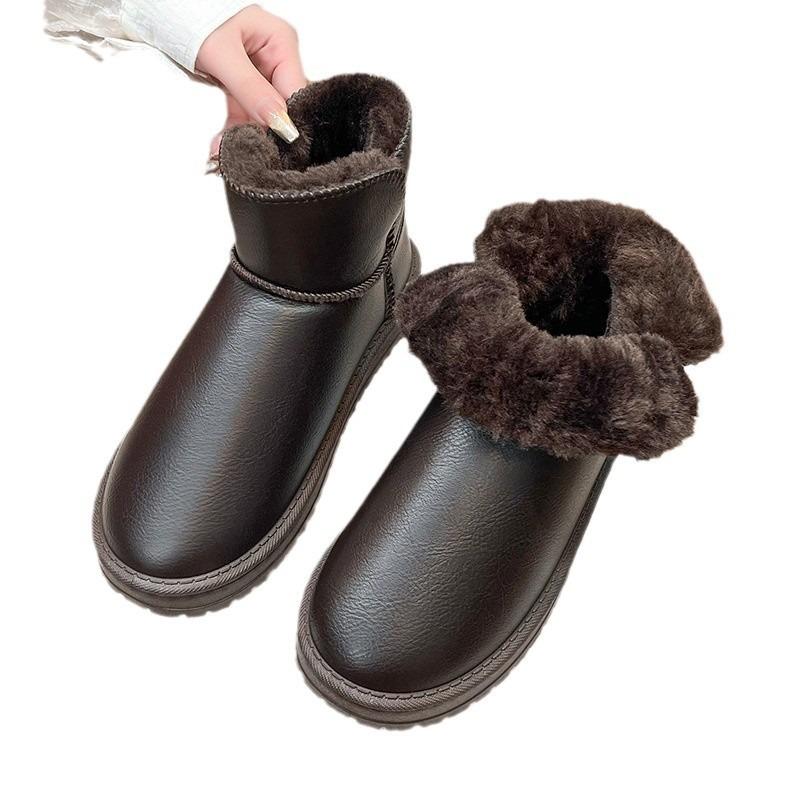 Snow boots women's new winter fur integrated thick-soled piled thickened leather cotton shoes large size warm boots women