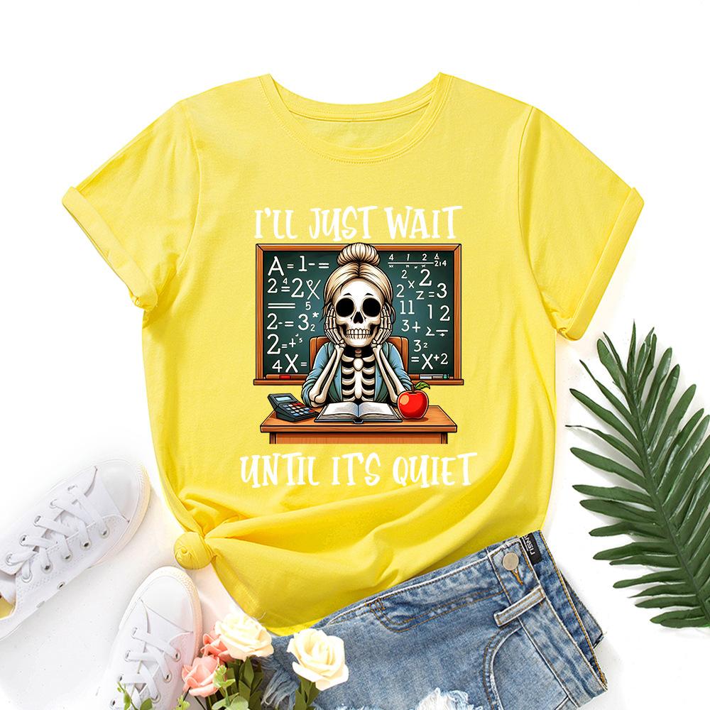 I JUST WAIT Cotton T-Shirt Short Sleeve Round Neck Women 2d Print Tops