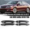 Carbon Fiber Black Side Door Handle Cover Overlay Trims For Honda Accord 2013-17