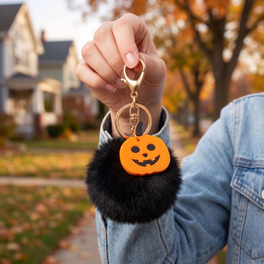 Fluffy Halloween Plush Keychain Cartoon Bag Charm Handbag Charm Car Keyring  Backpack Decor