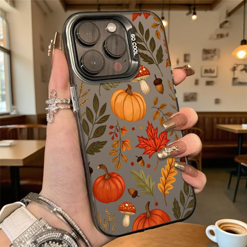 Autumn Pattern Pumpkins Leaves Hard Phone Case for Iphone 16 15 14 13 12 11Pro Max Mini Shockproof Anti-Scratch Protective Cover