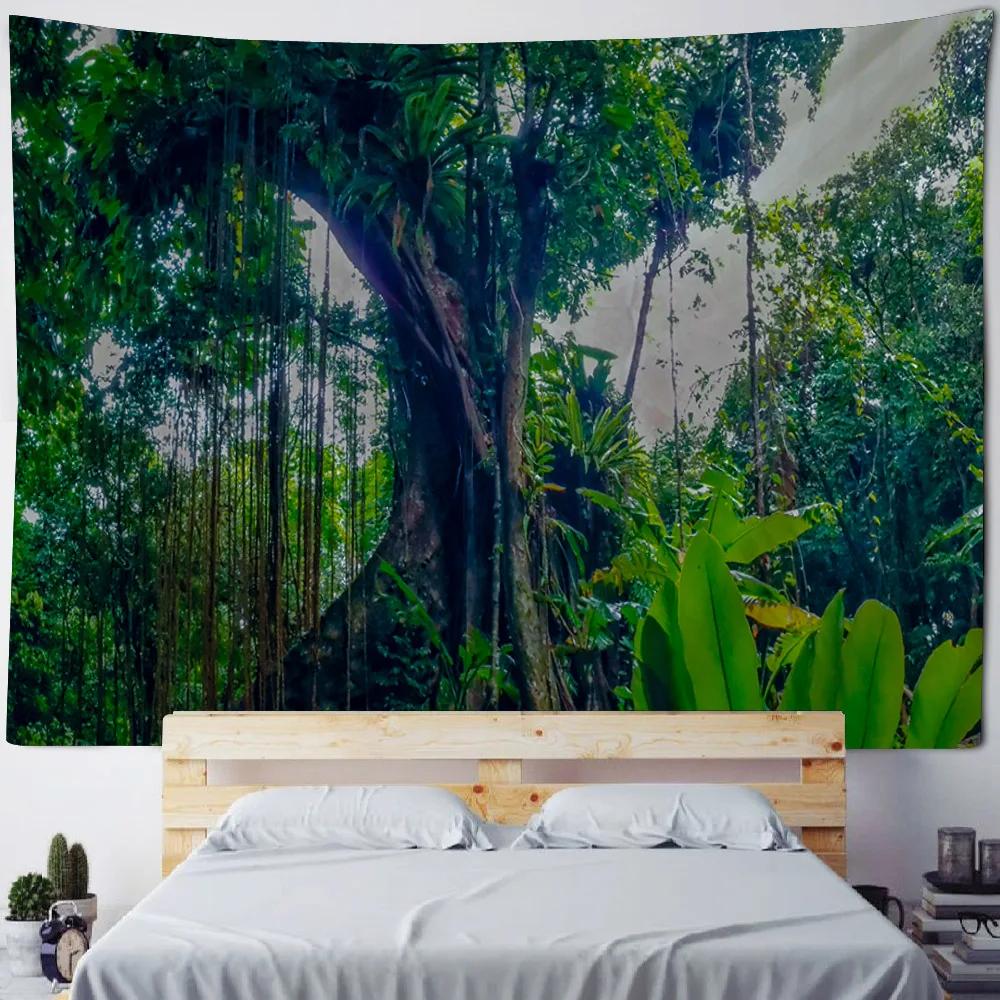 Природный пейзаж Гобелен Комната Искусство Солнечный свет Лес Водопад Главная Стена — фото 10