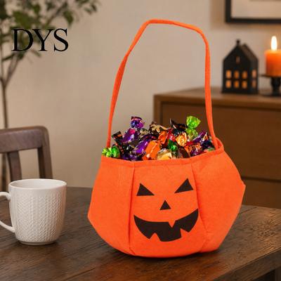 Durable Candy Pouch Halloween Pumpkin Bag for Kids, Small Trick or Treat Bucket, Or Soft Face Basket with Handle Party Decoration Gift