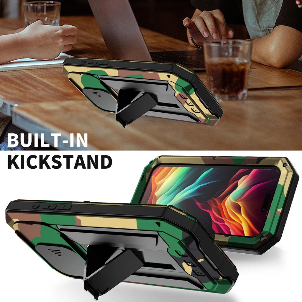 For iPhone 16e 16 15 14 Plus 13 Pro Max Rugged Metal Armor Phone Case Heavy Duty Aluminum Shockproof Cover Gorilla Glass Protect